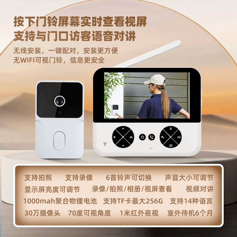 新款M15可视门铃多功能视频对讲门铃智能门铃无线夜视功能 音乐铃