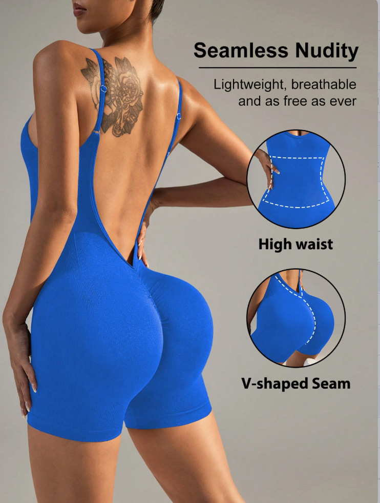 Europa y América transfronterizos back-yoga overalls de alta intensidad pantalones cortos deportivos fitness tight overalls