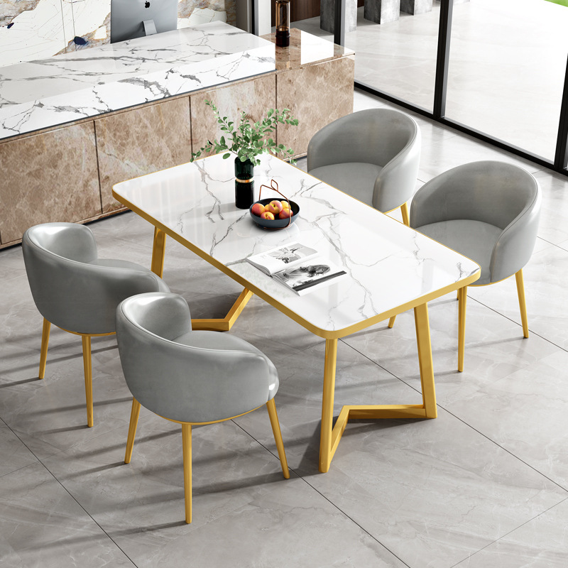 Light Luxury Modern Simple Reception Negotiation Table and Chair Combination Coffee Shop Snack Milk Tea Shop Rectangular Internet Celebrity Dining Table