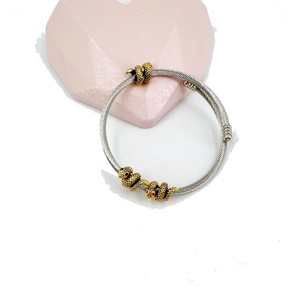 2024 nueva pulsera animal de aleación perlas sueltas vintage accesorios de joyería en forma de serpiente tejida a mano material de pulsera de estilo étnico