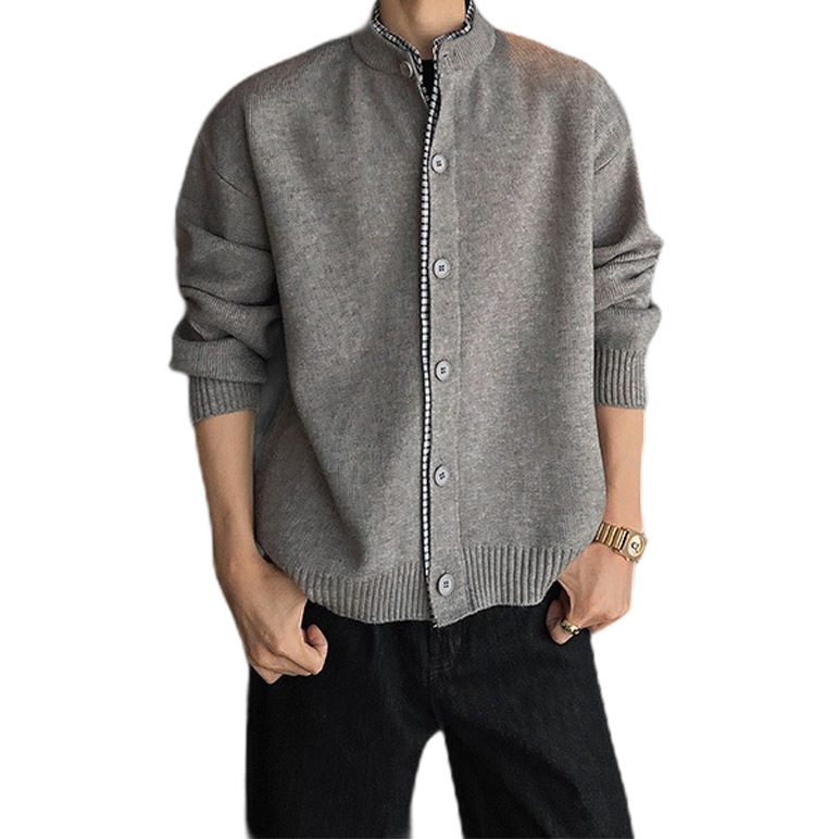 Explosiones transfronterizas camisas a cuadros de tamaño grande europeo falsas dos piezas camisas de punto suéter cardigan chaqueta de moda fábrica al por mayor