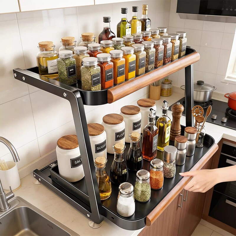 Kitchen Spice Rack 2026 New Model Pull-Out Kitchen Storage Rack Countertop Multifunctional Spice Organizer Storage Rack Kitchen Spice Rack 2026 New Model Pull-Out Kitchen Storage Rack Countertop Multifunctional Spice Organizer Storage Rack