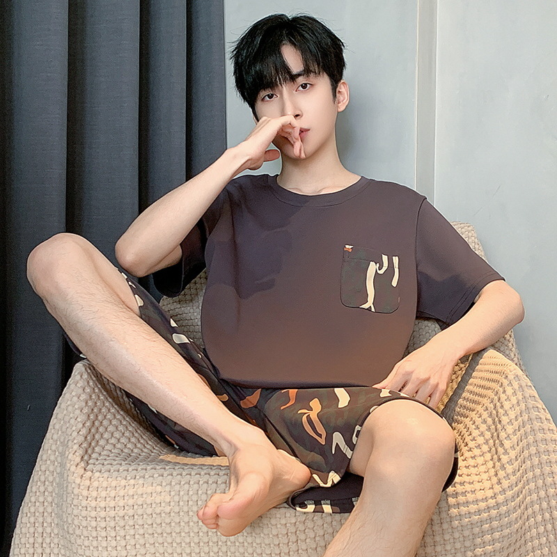 Pijamas de algodón de los hombres de manga corta de verano lindo de dibujos animados hombres jóvenes sueltos 2024 Nuevo traje de homewear de talla grande