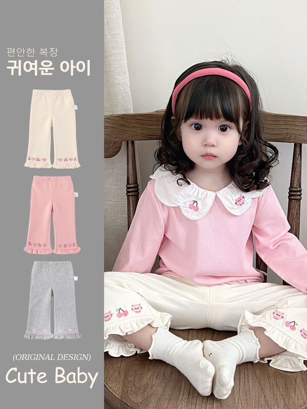2025 秋の女の赤ちゃん韓国刺繍ズボン新しい女の子のお出かけパンツ西洋スタイル春と秋のベルボトム 5511|undefined