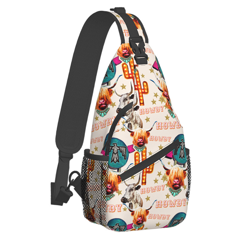 Bolso de pecho con estampado de dibujos animados transfronterizos Bolso de mensajero para hombre Bolso de pecho casual ligero de gran capacidad Bolso de lona simple para mujer de alto valor