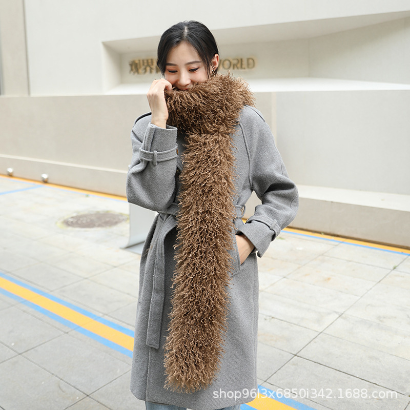 厂家现货秋冬高仿滩羊毛双面长款百搭围巾毛绒毛领子皮草围脖披肩|undefined
