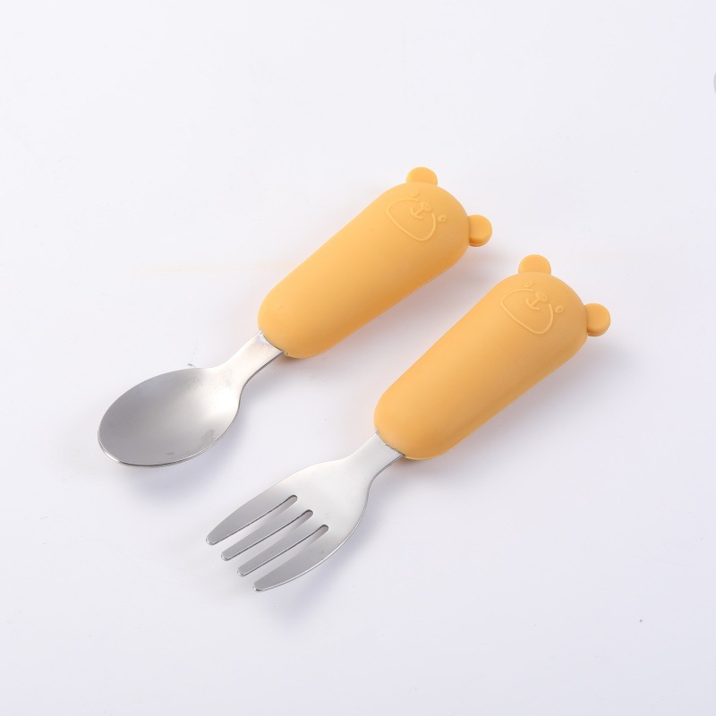 오렌지 (곰 실리콘 스테인리스 포크 + 스푼)