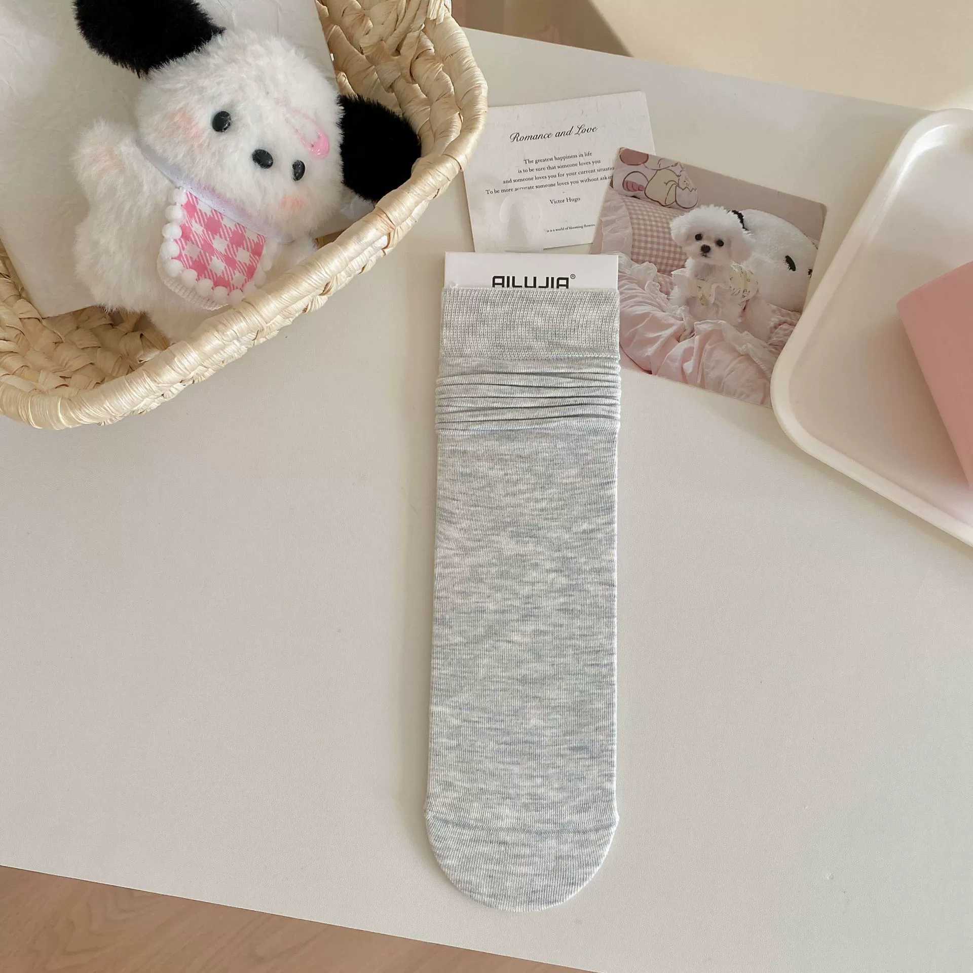 Summer thin cotton knee socks, mid-length