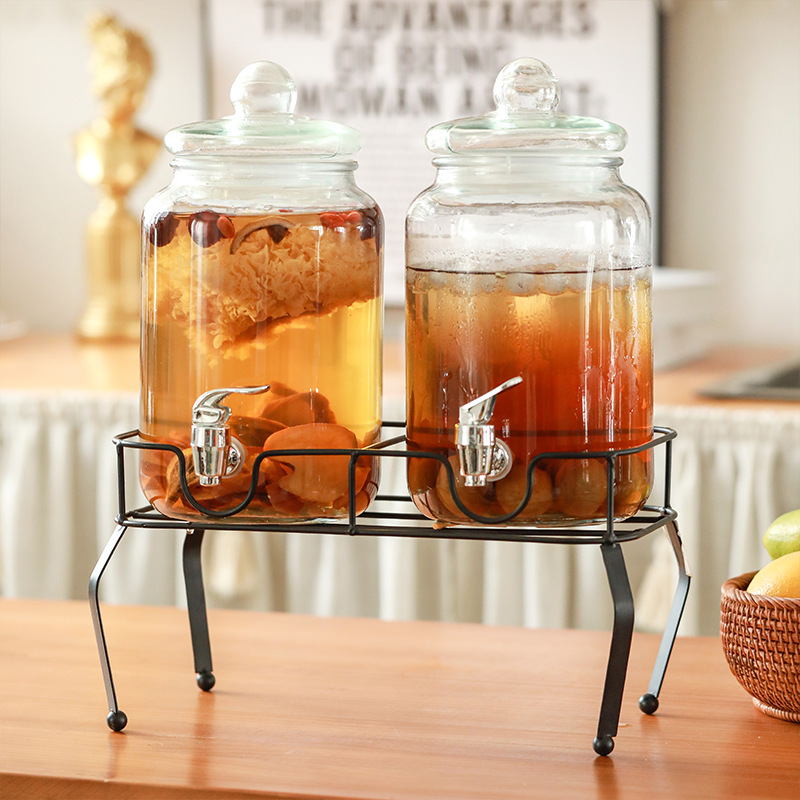 亚马逊玻璃冷水壶饮料果汁罐带龙头调酒容器餐厅可乐桶套装批发