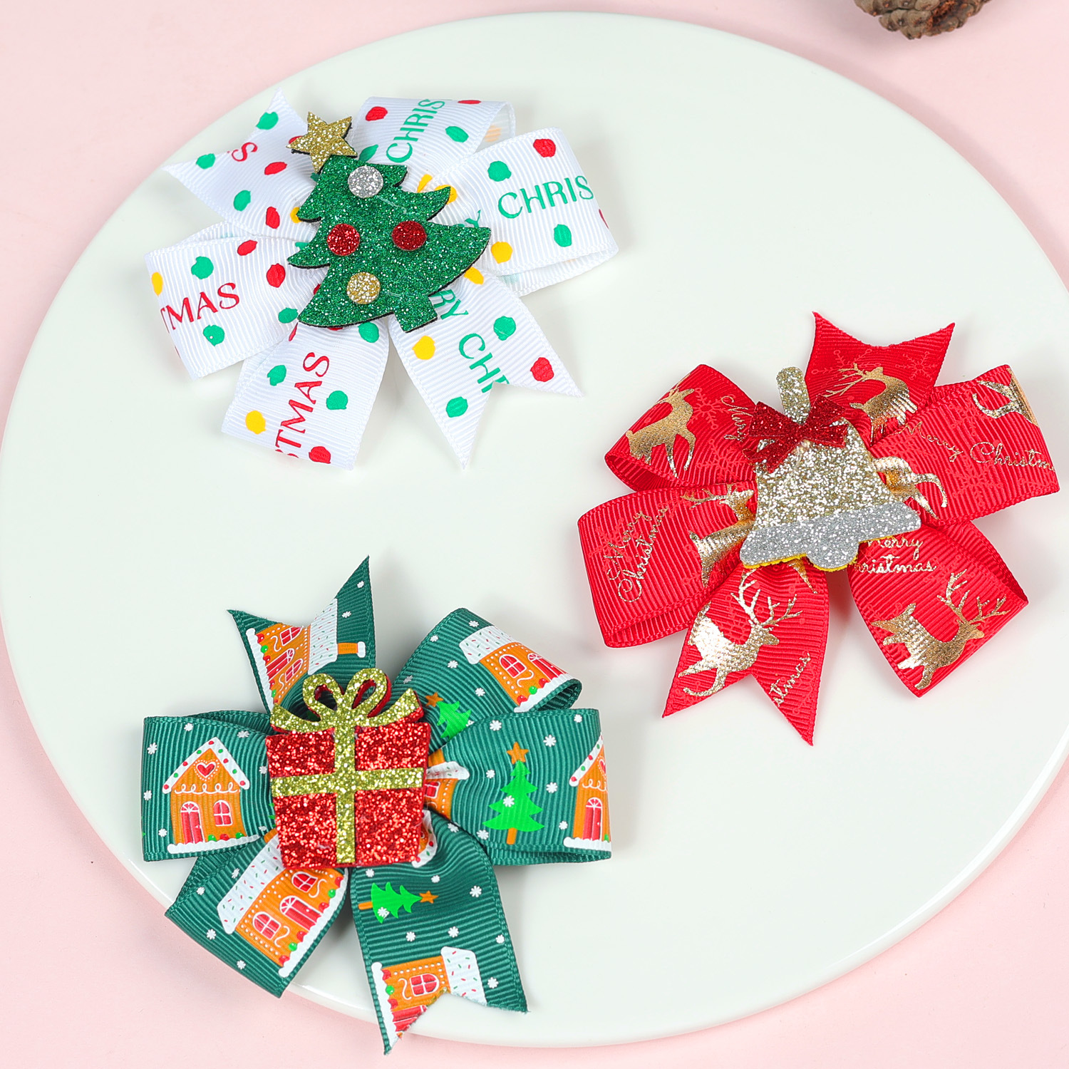 13g Weight Christmas Festival Bow Knot Pattern Women's Gender Cute Style Cute Women's Bow Knot Kids Hair Accessories 6