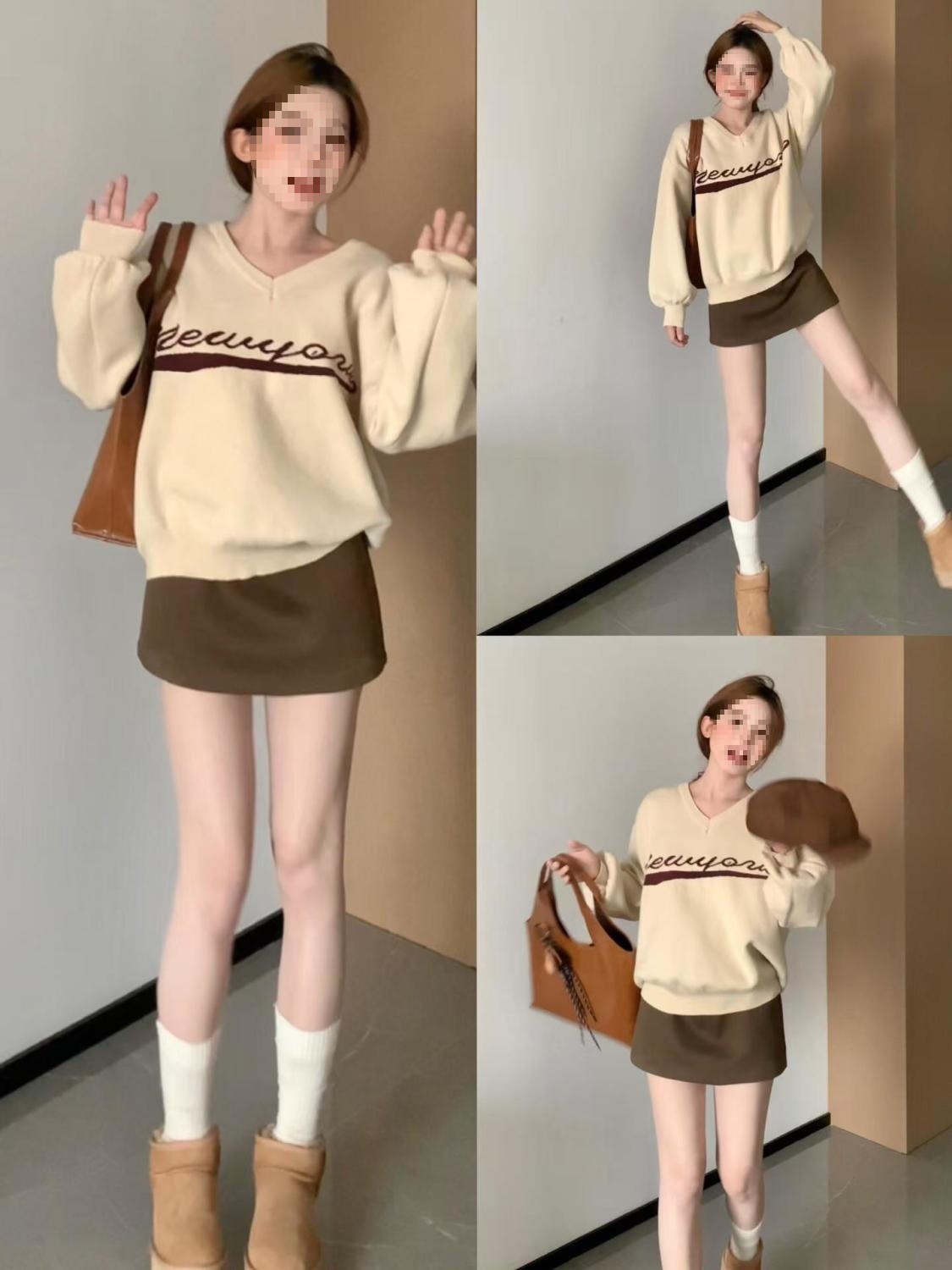 韩系穿搭棕色时尚半身裙女小个子秋冬季高腰短裙百搭显瘦感A字裙