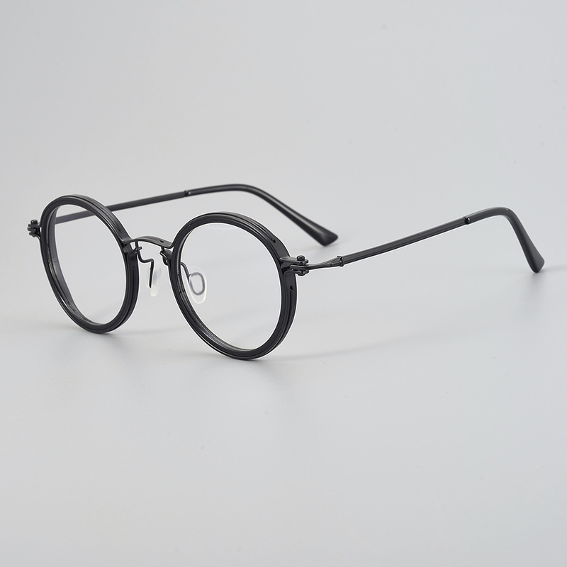 Versatile Minimalist The Same Style Of Pure Titanium Glasses Worn By Sun Honglei In "Black-Boss War" Is A Retro Business Round Frame Both Men_voghion.com