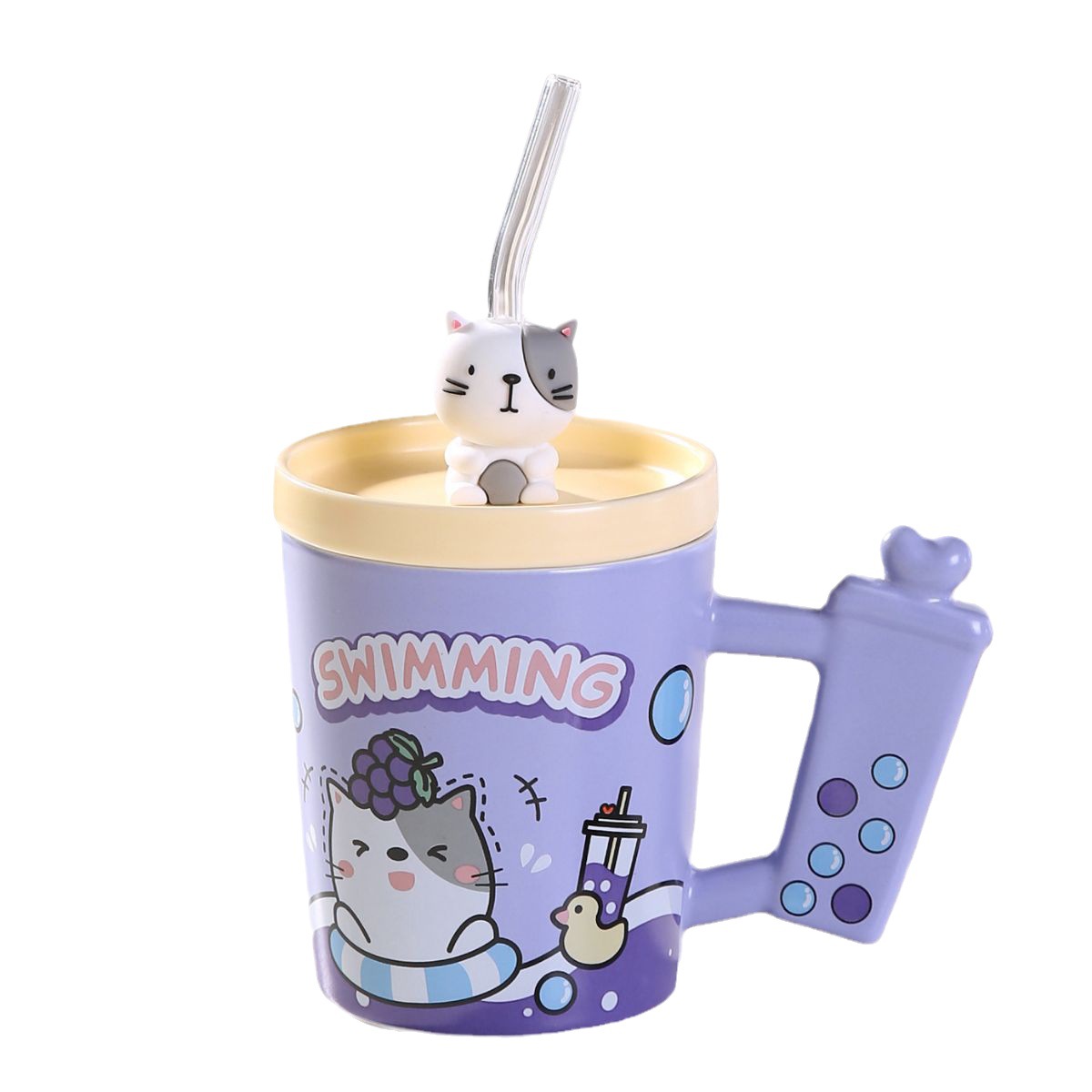 Creativo del color caramelo animal helado leche taza de té lindo cerámica paja dibujos animados lindo regalo