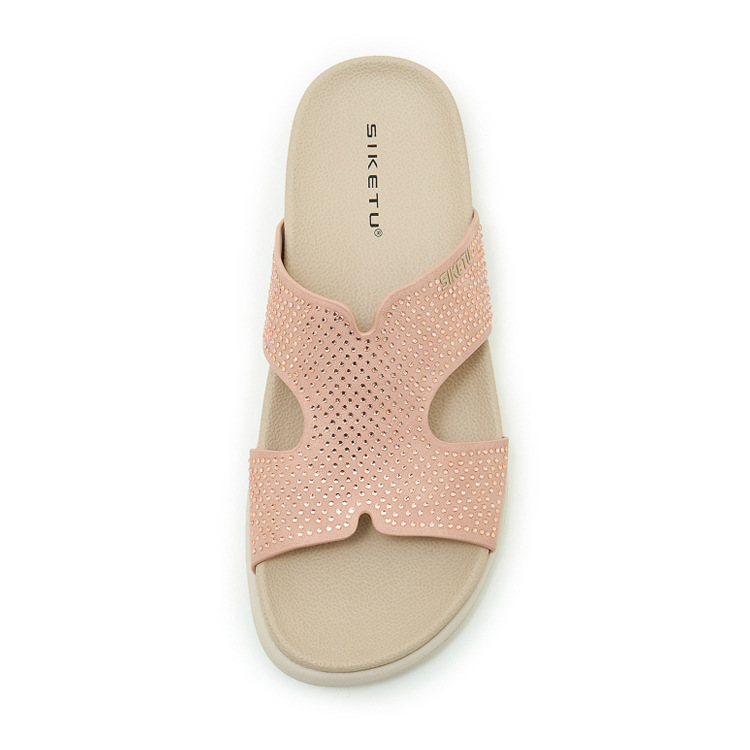 Dép sandal nữ xỏ ngón đế bệt đính đá lấp lánh phong cách Hàn Quốc — màu đen, màu hồng, màu mơ chi tiết 31