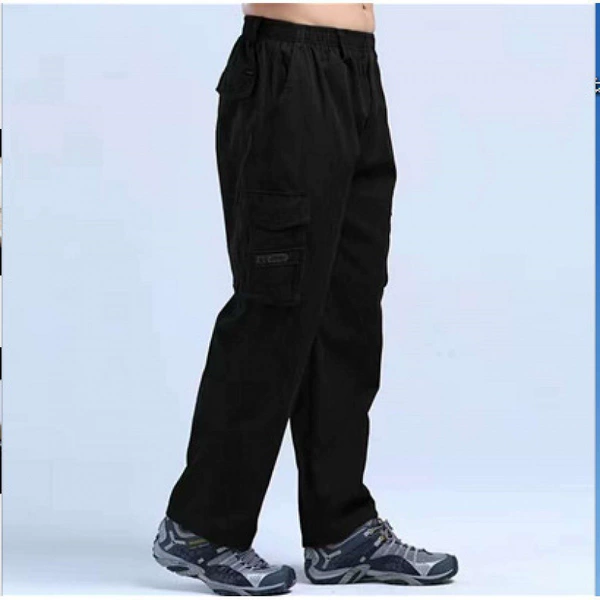 Black trousers, loose straight fit