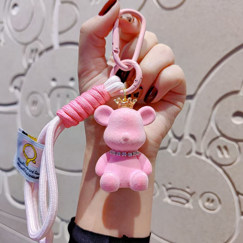 Nuevo cartón de dibujos animados flocado corona violenta oso llavero colgante pareja muñeca bolso colgante teléfono móvil pequeño regalo