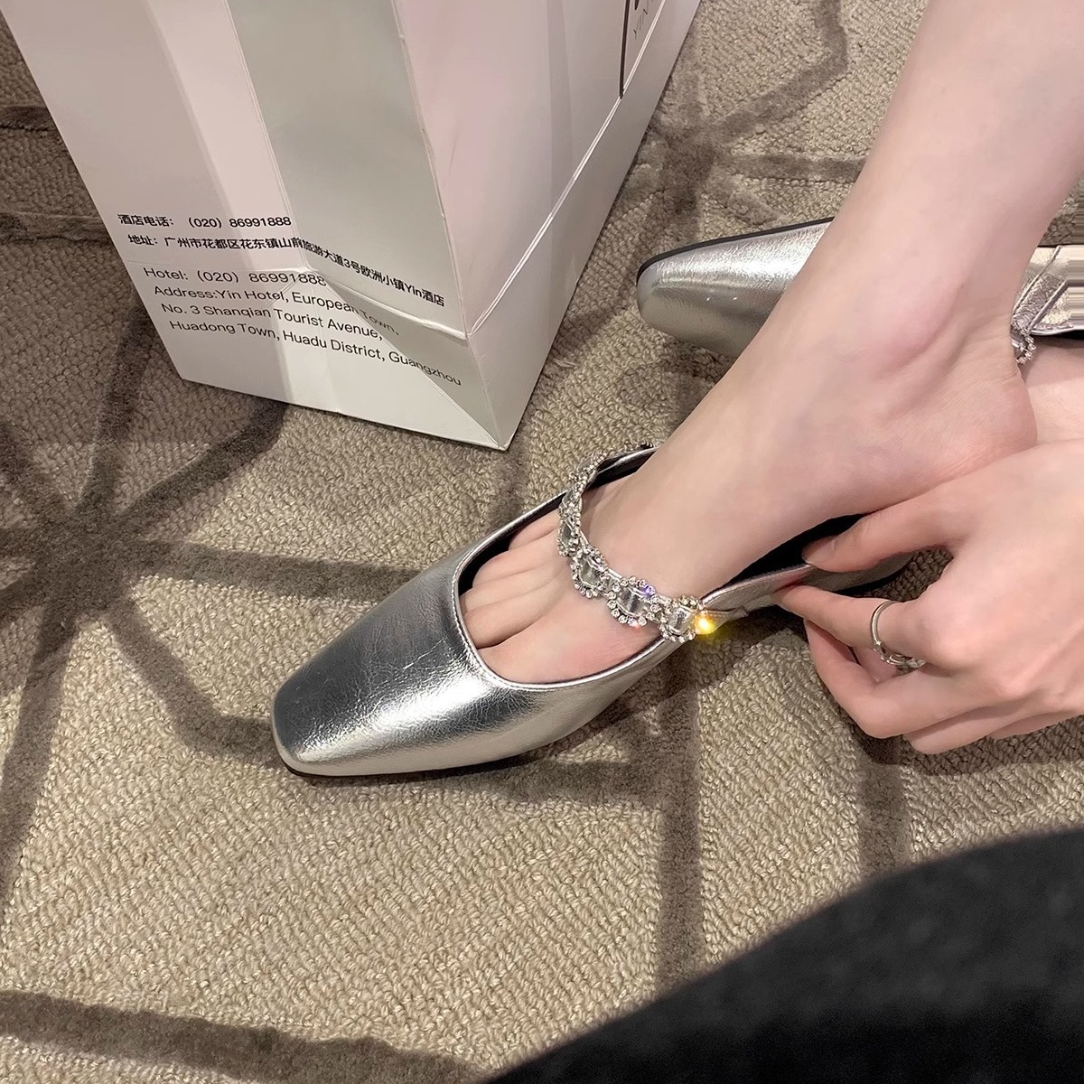 Grape Mom studiolee 4cm de altura interior cabeza cuadrada francesa con boca poco profunda muller todo fósforo media pantuflas mujer