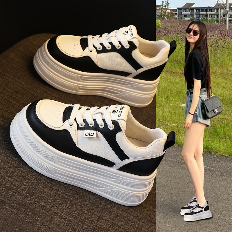 Giày sneaker nữ đế dày tăng chiều cao 8 cm phong cách platform — đen