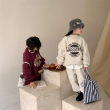 童套装2025冬款男女童韩版高领字母加绒卫衣套装儿童加厚两件套