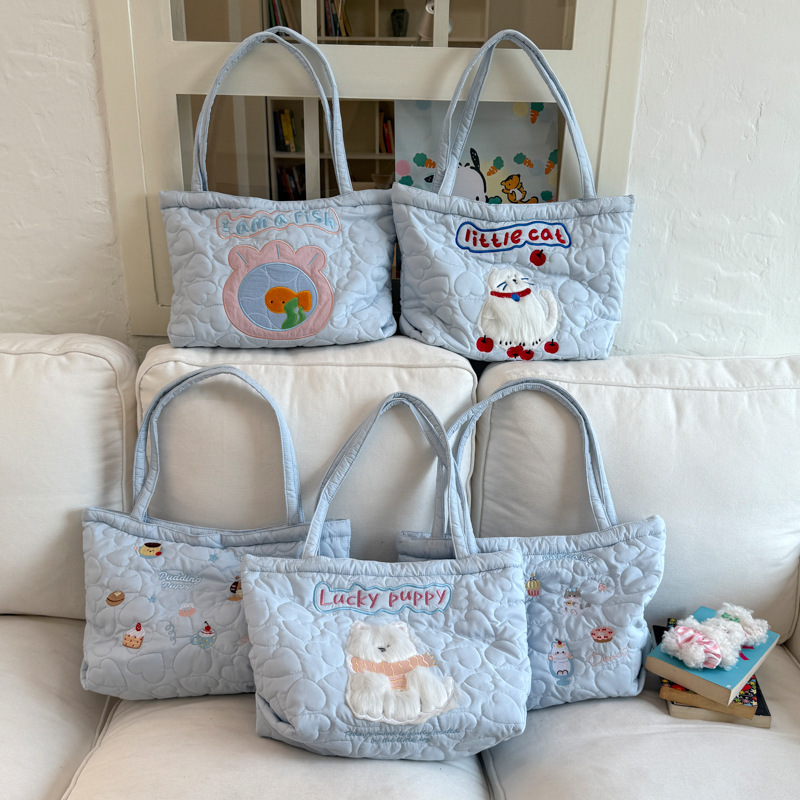 2025新款可爱包包休闲百搭可爱小狗棉棉包大容量托特包单肩包女