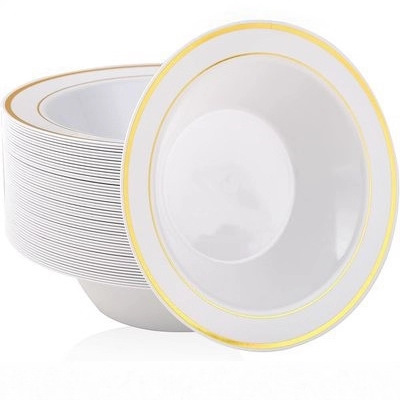 7.5-inch 12oz disposable bowl golden edge deep plate hard plastic PS salad bowl soup bowl party party sauce bowl 1