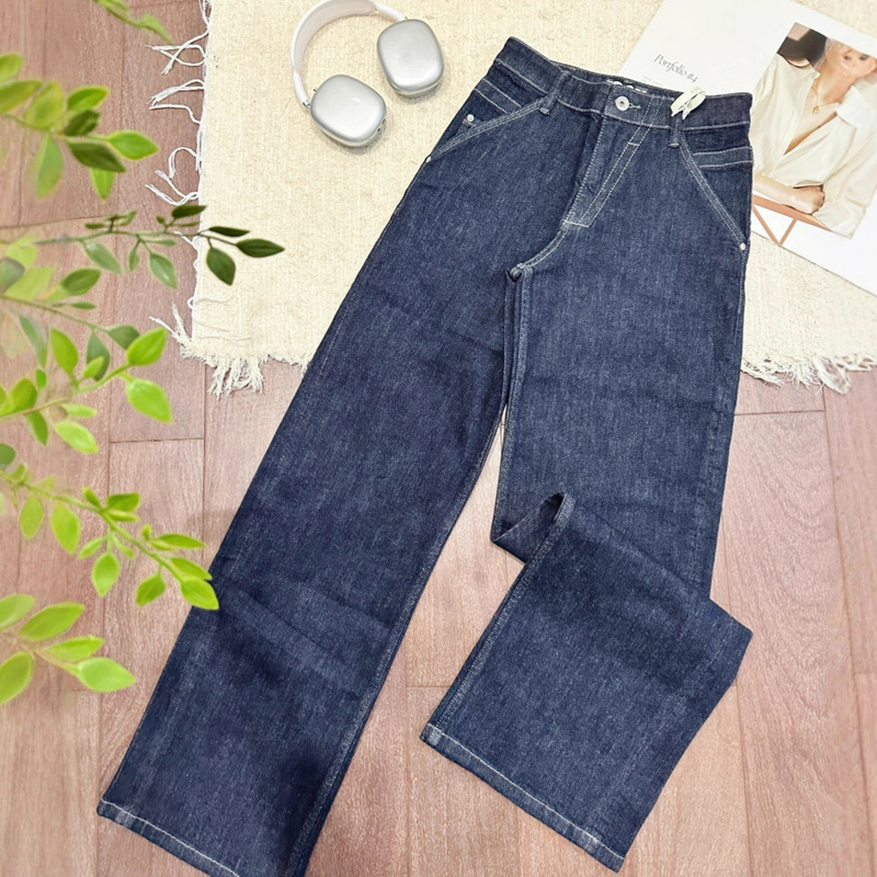 In-Stock/In-Stock Items: Elastic Fit Straight-Leg Jeans for Women, Youthful Style, Original Denim Color, Versatile Mid-High Waist Raw Denim! In-Stock/In-Stock Items: Elastic Fit Straight-Leg Jeans for Women, Youthful Style, Original Denim Color, Versatile Mid-High Waist Raw Denim!