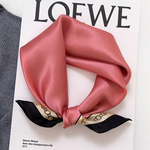  Korean version of the new spring and summer silk square scarf for women solid color 53cm scarf decorative headband small silk scarf