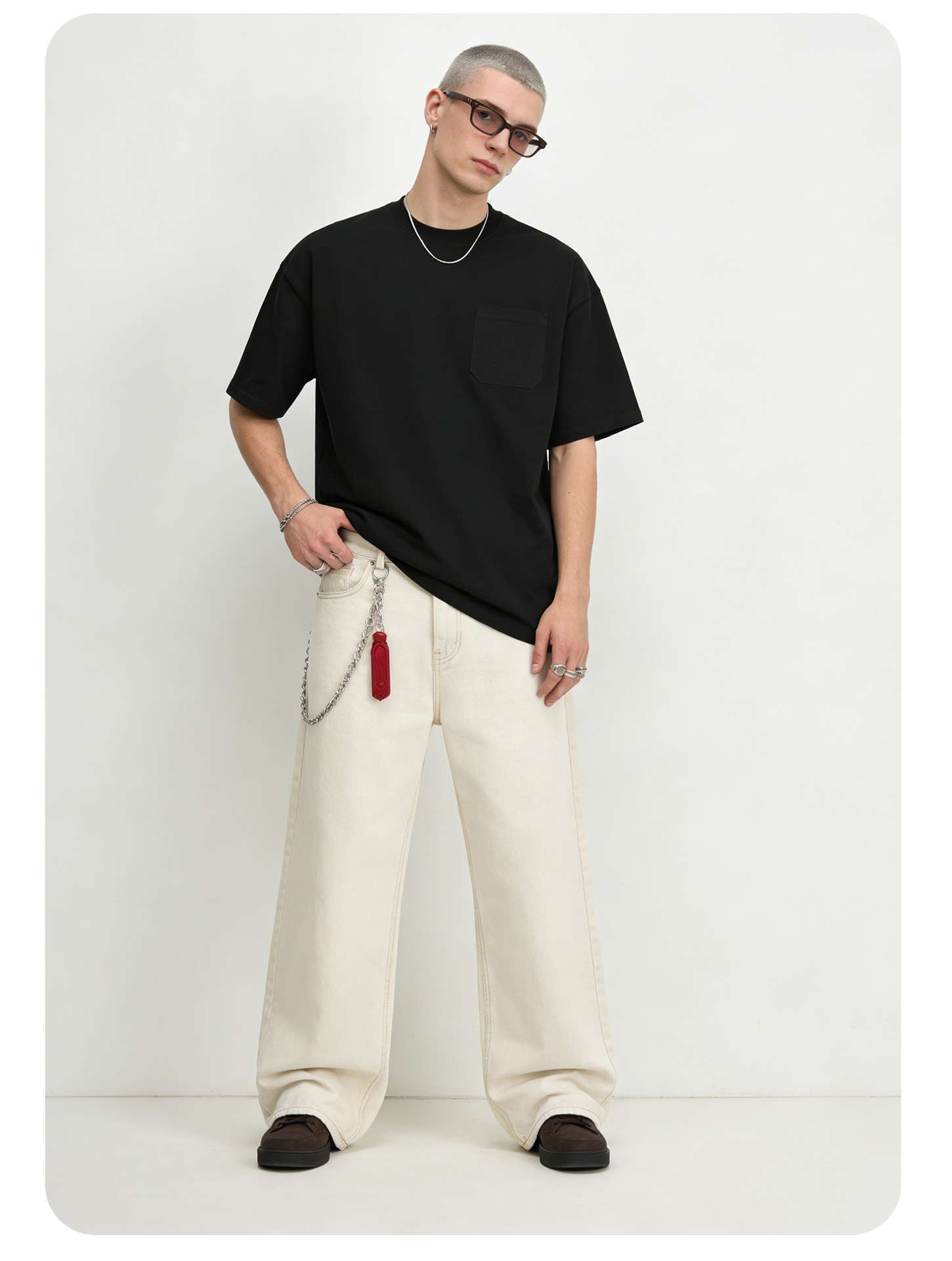 Heavyweight Cotton T-shirt For Men Solid Colour Small Neckline_voghion.com