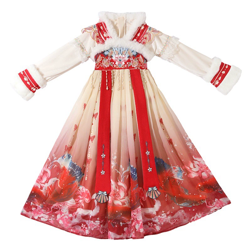 Ханьфу зима для девочек 2023 новый китайский Новый год Новогодняя одежда зимняя одежда Детский старинный костюм в китайском стиле Тан Новогодняя одежда