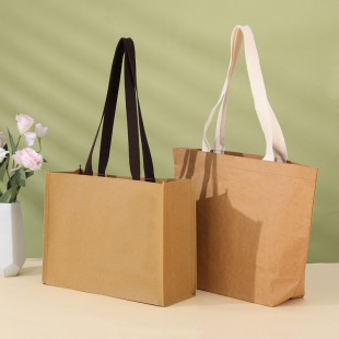 Customizable logo manufacturers washable Kraft paper bag custom handbag retro tear portable environmental protection bag