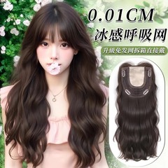 ヘアネット不要のウィッグ、目立たないエクステ、白髪隠し、巻き毛ヘアピース、微カール、韓国風ナチュラル