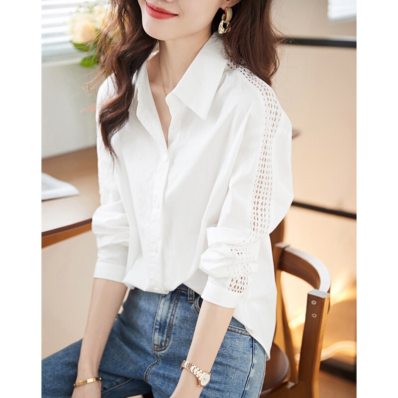 Casual and Elegant Shirt 2025 Spring & Fall Style with Cut Out Sleeves, Textured Work Clothing, Versatile Women's Shirt