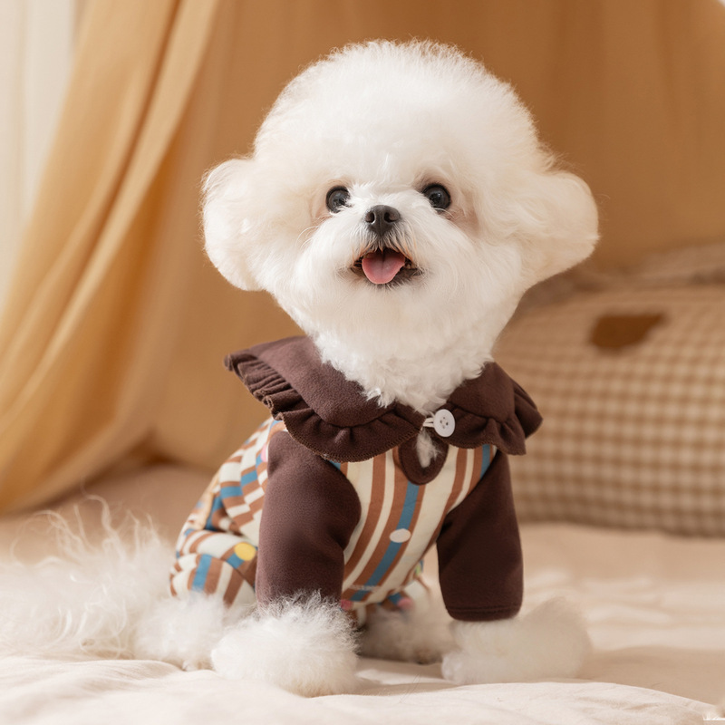 秋冬季狗狗衣服德绒保暖四脚衣服海军领小熊条纹包肚衣宠物服饰|undefined