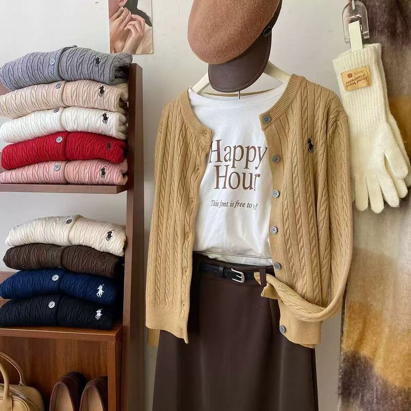 Girls' Knitted Woolen Cardigan Long-Sleeved Horse-Marked Elegant Casual Comfortable Simple High-End Factory Wholesale