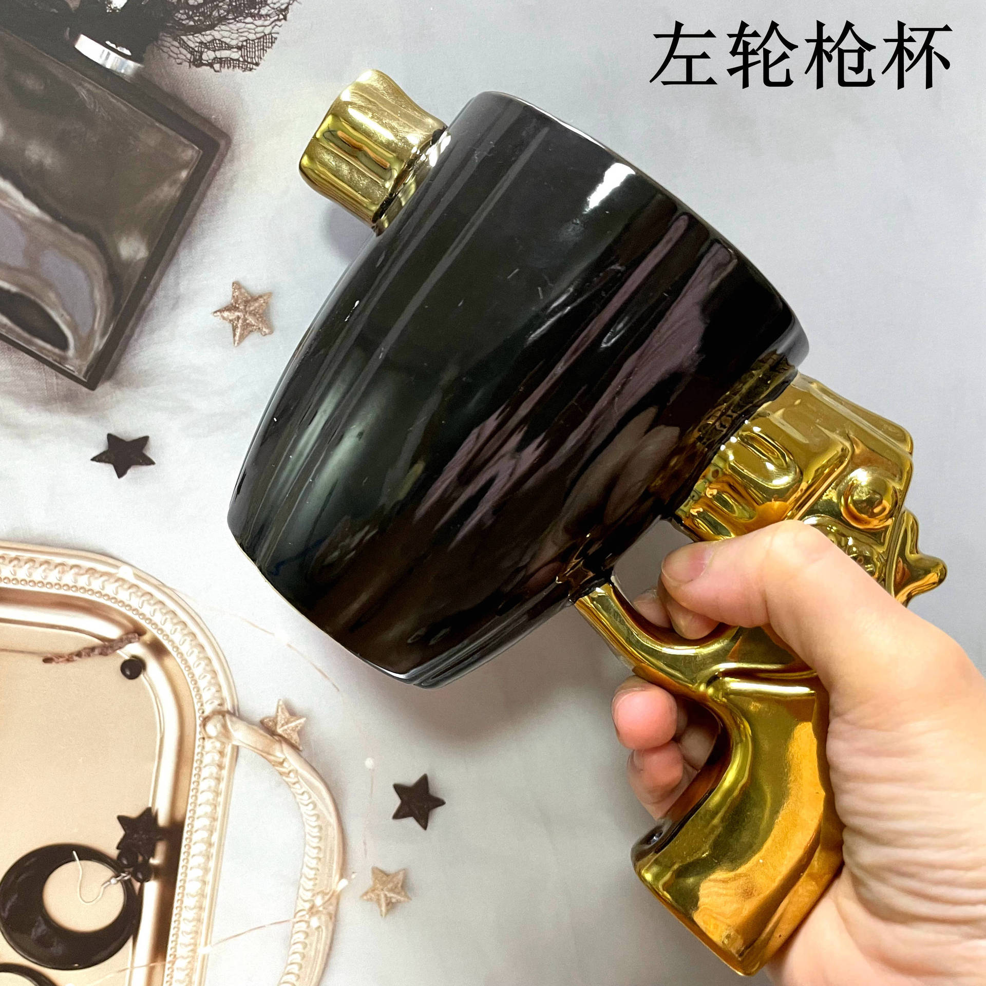 左轮条纹创意防卫摆设军事风出口个性陶瓷杯水杯仿搪瓷军旅风格