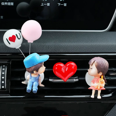 Car Air Outlet Decoration Car Perfume Air Conditioning Pendant Cartoon Cute Aromatherapy Lasting Creative Couple Decoration Women (Car Perfume Aromatherapy) - blue-powder-tuyere-love-balloon-couple-large-peach-heart