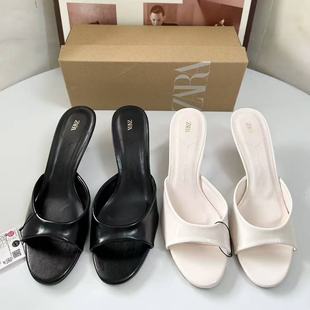 Za2025 Summer New European and American Style Peep-Toe Open-Heel High-Heeled Sandals with Shallow Back and Fashion Half Slippers