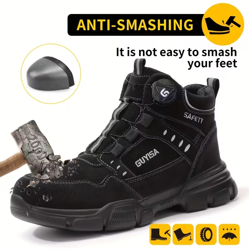 Zapatos de protección laboral para hombres anti-golpe anti-perforación zapatos de seguridad de aislamiento resistente al desgaste zapatos de trabajo de acero cabeza de botón inteligente zapatos de cabello para hombres