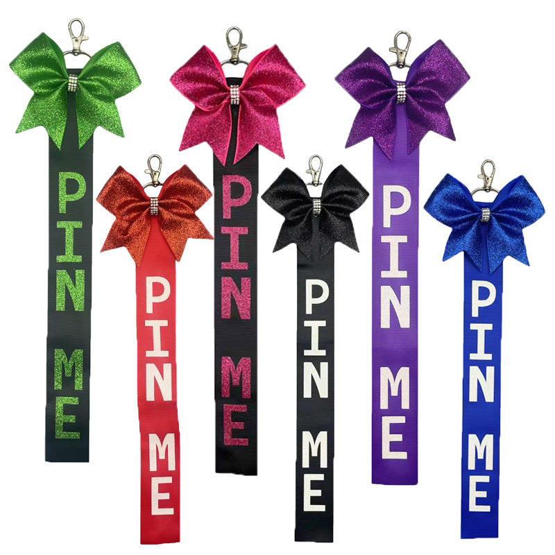 European and American Hot-Selling Pin Me Cheerleading Bow Keychain Pendant Glitter Rhinestone with Ribbon Keychain Accessories