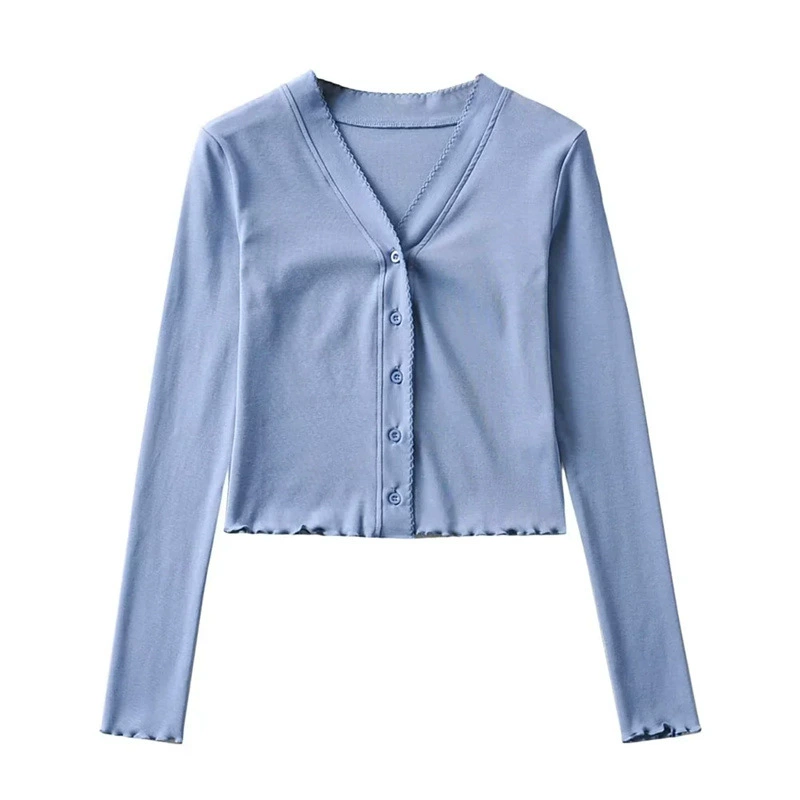 Вязаный осенний модный укороченный свитер, V-образный вырез, slim fit