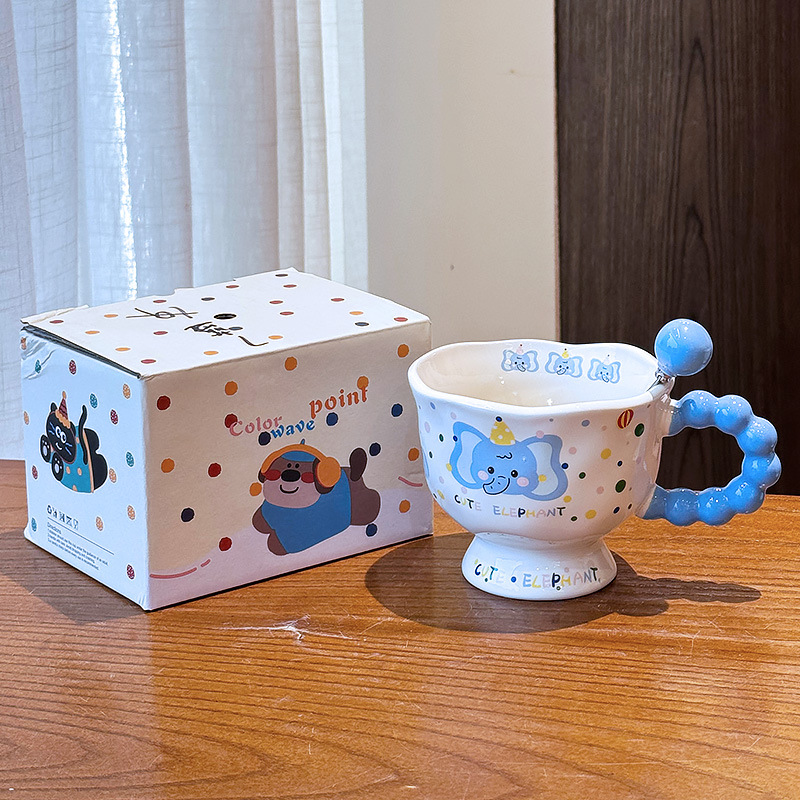 Taza de Cerámica de Animales Animados Resistente a Altas Temperaturas con Cuchara para Oficina