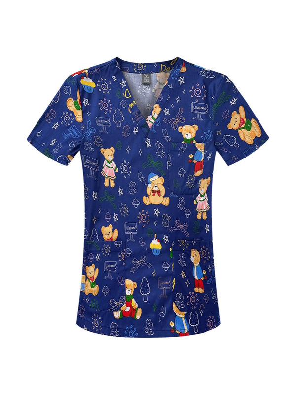2025国境を越えたアマゾンの爆発的なアニメプリント看護師服女性vネック半袖tシャツ上着手術服の仕事|undefined