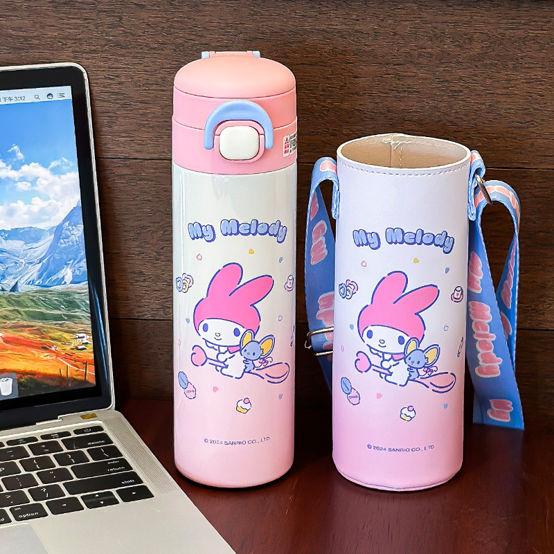 Sanrio Kulomi Taza de calor para niños 2024 nuevo tipo con taza de agua de paja para niñas lindas tazas de doble bebida portátiles