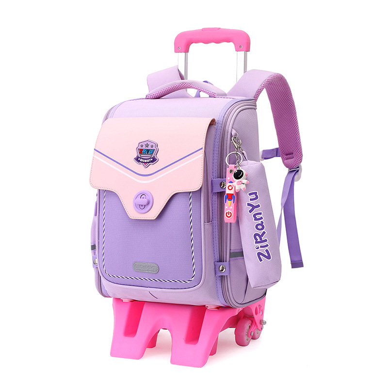 Natural Fish New Boys and Girls Elementary School Student Trolley Schoolbag Detachable Backpack for Grade 3 to Grade 6 Stairs Climbing