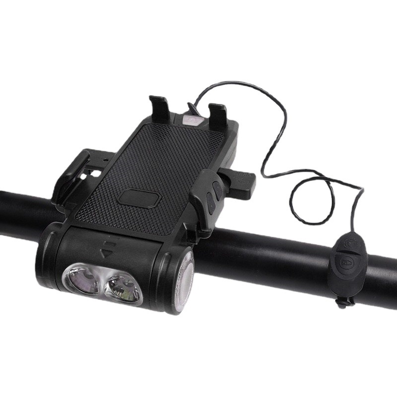 Bicicleta multifuncional titular del teléfono móvil faro con cuerno de carga tesoro cinco en uno bicicleta luz montar equipo