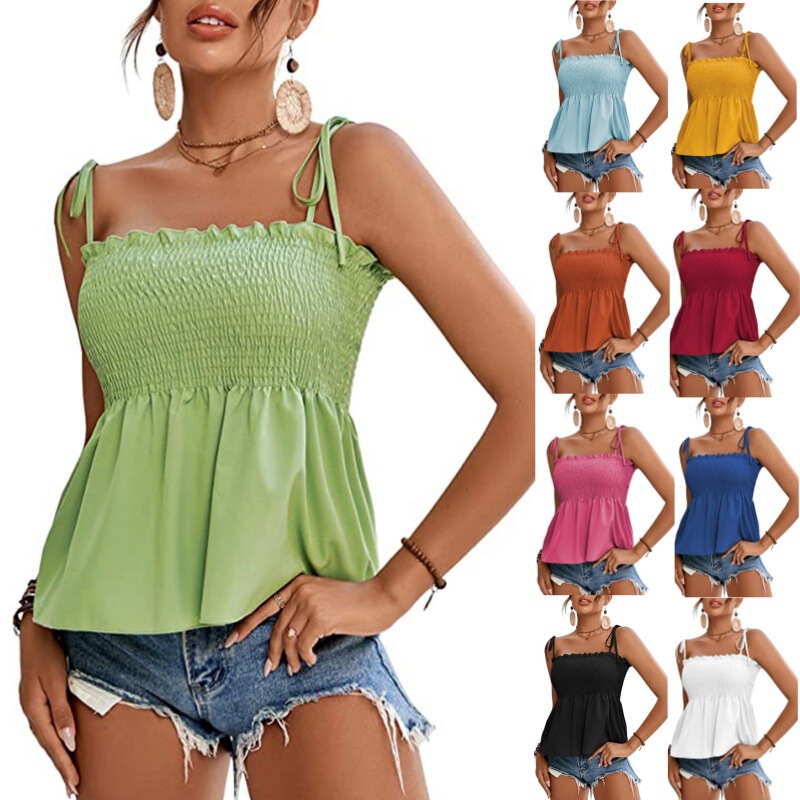 Amazon Cross-Border 2025 European and American Clothing Pure Color Sexy Sleeveless Camisole Lace-Up Tube Top Off-Shoulder Top for Women