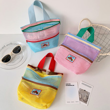 高颜值撞色手提网眼包户外便携收纳包沙滩包护肤品收纳袋双拉链袋