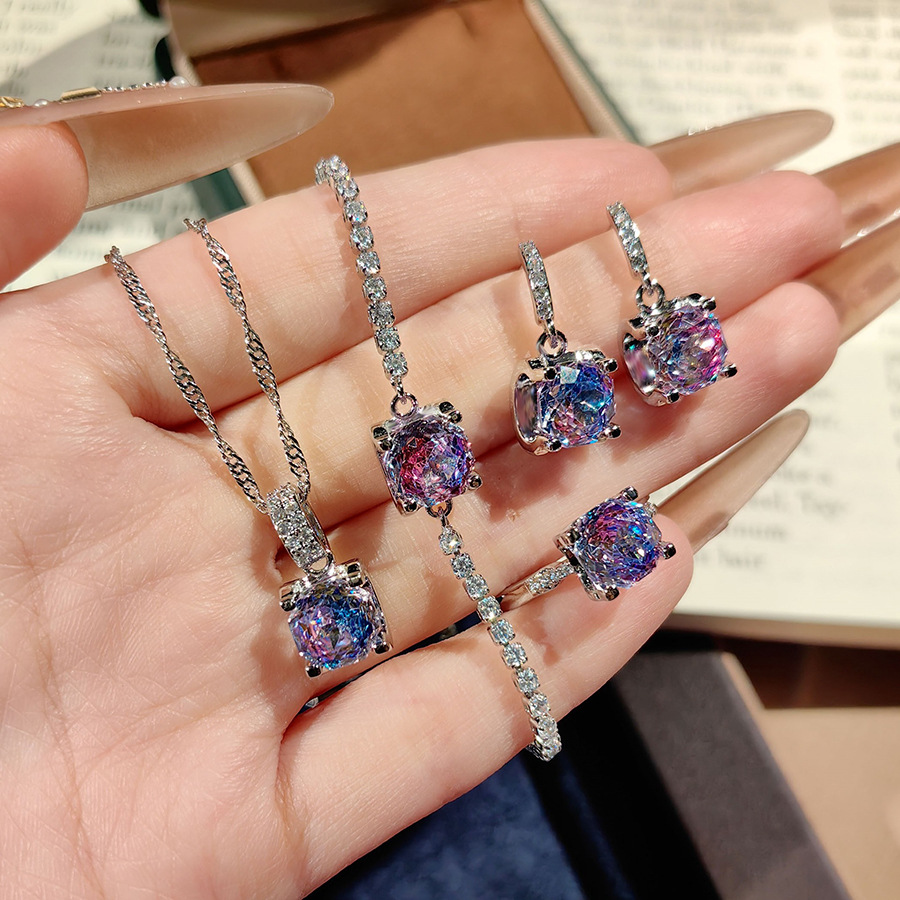 Classic Bull Head Octagonal Rose Cut Paraiba Pendant Necklace, Colorful Diamond Earrings, Pink Diamond Ring, Ocean Blue Bracelet