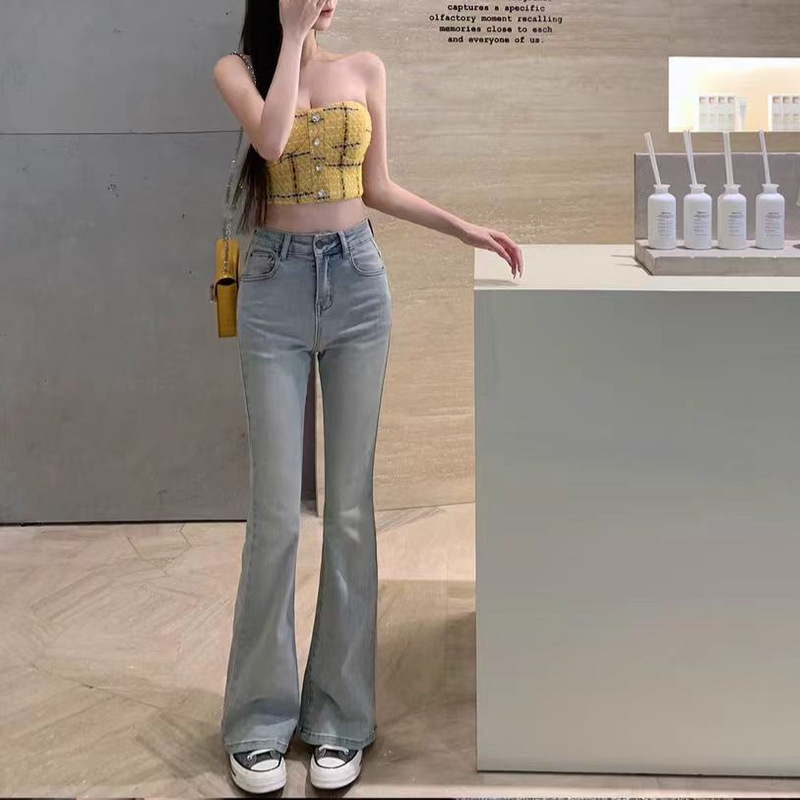 Thirteen-line Legs Extra Large Stretch light blue Flared Jeans Slim-fit Slimming All-match Pants