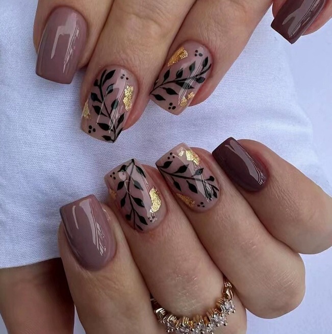 24 Pieces Wearable Nail Patch Nail Art Wearing Nail Leaf Gold-plated False Nail Extension Removable Nail Wholesale 24 Pieces Wearable Nail Patch Nail Art Wearing Nail Leaf Gold-plated False Nail Extension Removable Nail Wholesale